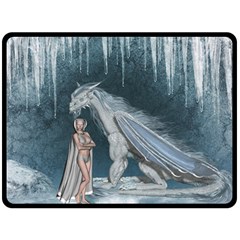 Wonderful Fairy With Ice Dragon Fleece Blanket (large)  by FantasyWorld7