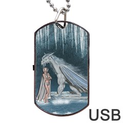 Wonderful Fairy With Ice Dragon Dog Tag Usb Flash (one Side) by FantasyWorld7