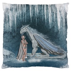 Wonderful Fairy With Ice Dragon Large Flano Cushion Case (one Side) by FantasyWorld7