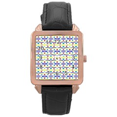 Retro Blue Yellow Brown Teal Dot Pattern Rose Gold Leather Watch  by BrightVibesDesign