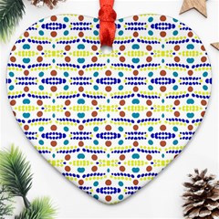 Retro Blue Yellow Brown Teal Dot Pattern Ornament (heart) by BrightVibesDesign