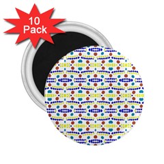 Retro Blue Yellow Brown Teal Dot Pattern 2 25  Magnets (10 Pack)  by BrightVibesDesign