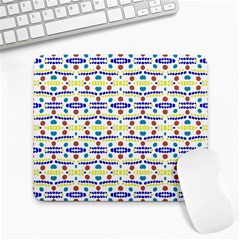 Retro Blue Yellow Brown Teal Dot Pattern Large Mousepads by BrightVibesDesign