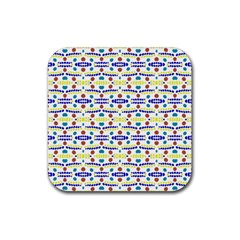 Retro Blue Yellow Brown Teal Dot Pattern Rubber Coaster (square)  by BrightVibesDesign