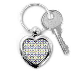 Retro Blue Yellow Brown Teal Dot Pattern Key Chains (heart)  by BrightVibesDesign