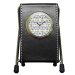 Retro Blue Yellow Brown Teal Dot Pattern Pen Holder Desk Clock Front