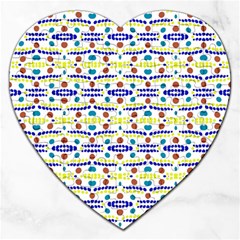 Retro Blue Yellow Brown Teal Dot Pattern Jigsaw Puzzle (heart) by BrightVibesDesign