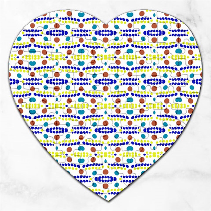 Retro Blue Yellow Brown Teal Dot Pattern Jigsaw Puzzle (Heart)