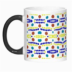 Retro Blue Yellow Brown Teal Dot Pattern Morph Mugs by BrightVibesDesign