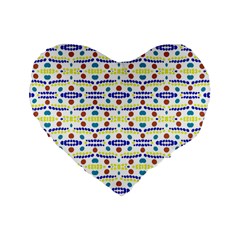 Retro Blue Yellow Brown Teal Dot Pattern Standard 16  Premium Heart Shape Cushions by BrightVibesDesign