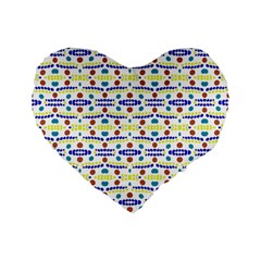 Retro Blue Yellow Brown Teal Dot Pattern Standard 16  Premium Flano Heart Shape Cushions by BrightVibesDesign