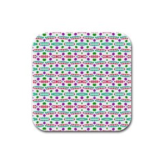 Retro Purple Green Pink Pattern Rubber Square Coaster (4 Pack)  by BrightVibesDesign