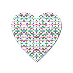 Retro Purple Green Pink Pattern Heart Magnet by BrightVibesDesign