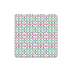 Retro Purple Green Pink Pattern Square Magnet by BrightVibesDesign