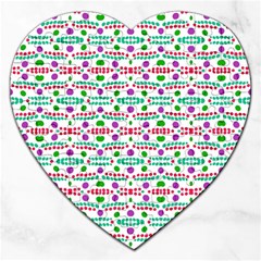 Retro Purple Green Pink Pattern Jigsaw Puzzle (heart) by BrightVibesDesign