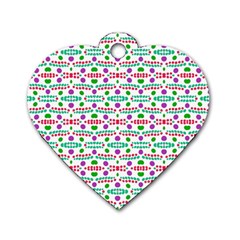 Retro Purple Green Pink Pattern Dog Tag Heart (one Side) by BrightVibesDesign