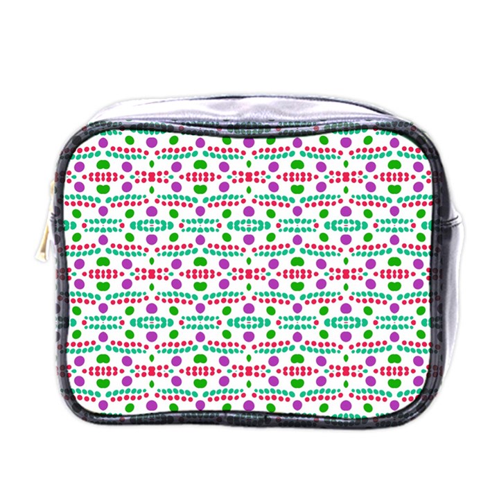 Retro Purple Green Pink Pattern Mini Toiletries Bag (One Side)