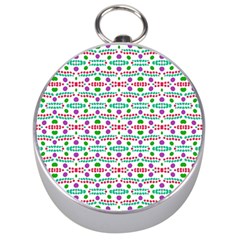 Retro Purple Green Pink Pattern Silver Compasses by BrightVibesDesign