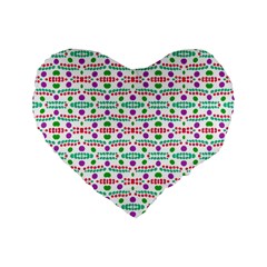 Retro Purple Green Pink Pattern Standard 16  Premium Flano Heart Shape Cushions by BrightVibesDesign