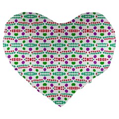 Retro Purple Green Pink Pattern Large 19  Premium Flano Heart Shape Cushions by BrightVibesDesign