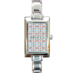 Retro Pink Green Blue Orange Dots Pattern Rectangle Italian Charm Watch by BrightVibesDesign