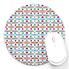 Retro Pink Green Blue Orange Dots Pattern Round Mousepads by BrightVibesDesign