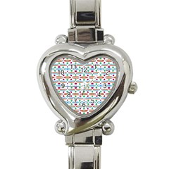 Retro Pink Green Blue Orange Dots Pattern Heart Italian Charm Watch by BrightVibesDesign