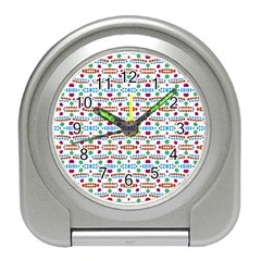 Retro Pink Green Blue Orange Dots Pattern Travel Alarm Clock by BrightVibesDesign