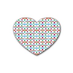 Retro Pink Green Blue Orange Dots Pattern Rubber Coaster (heart)  by BrightVibesDesign