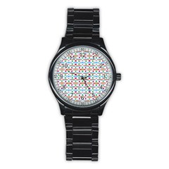 Retro Pink Green Blue Orange Dots Pattern Stainless Steel Round Watch by BrightVibesDesign