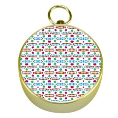 Retro Pink Green Blue Orange Dots Pattern Gold Compasses by BrightVibesDesign