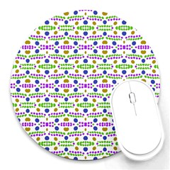 Retro Blue Purple Green Olive Dot Pattern Round Mousepads by BrightVibesDesign