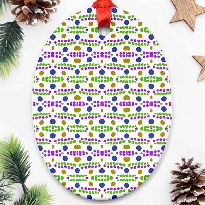 Retro Blue Purple Green Olive Dot Pattern Oval Ornament (Two Sides)