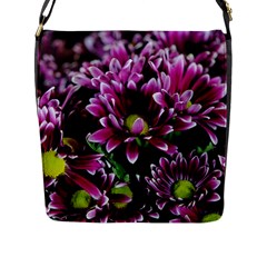 Maroon And White Mums Flap Closure Messenger Bag (L)