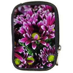 Maroon And White Mums Compact Camera Leather Case by bloomingvinedesign