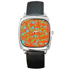 Background Texture Seamless Flowers Square Metal Watch by Sapixe