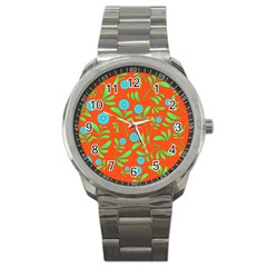 Background Texture Seamless Flowers Sport Metal Watch by Sapixe