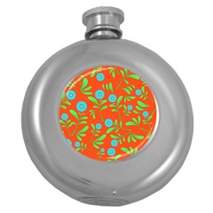 Background Texture Seamless Flowers Round Hip Flask (5 Oz) by Sapixe