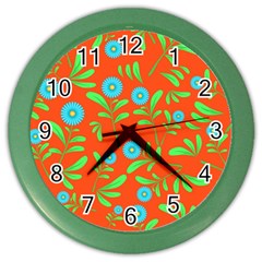 Background Texture Seamless Flowers Color Wall Clock by Sapixe