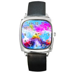 Background Drips Fluid Colorful Square Metal Watch by Sapixe