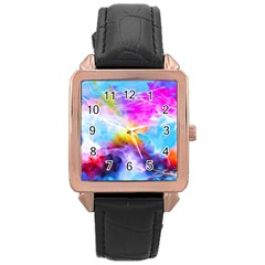 Background Drips Fluid Colorful Rose Gold Leather Watch  by Sapixe