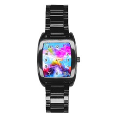 Background Drips Fluid Colorful Stainless Steel Barrel Watch by Sapixe