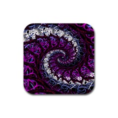 Fractal Background Swirl Art Skull Rubber Square Coaster (4 Pack)  by Sapixe