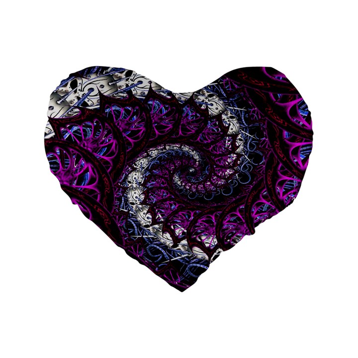 Fractal Background Swirl Art Skull Standard 16  Premium Flano Heart Shape Cushions