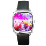 Background Drips Fluid Colorful Square Metal Watch Front