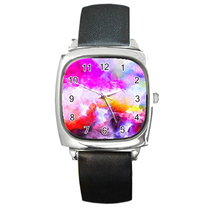 Background Drips Fluid Colorful Square Metal Watch