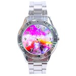 Background Drips Fluid Colorful Stainless Steel Analogue Watch Front