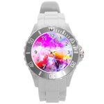 Background Drips Fluid Colorful Round Plastic Sport Watch (L) Front