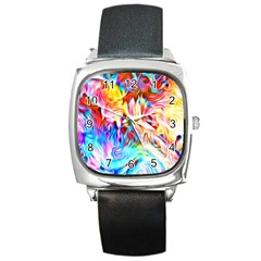 Background Drips Fluid Colorful Square Metal Watch by Sapixe