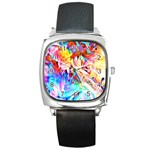 Background Drips Fluid Colorful Square Metal Watch Front